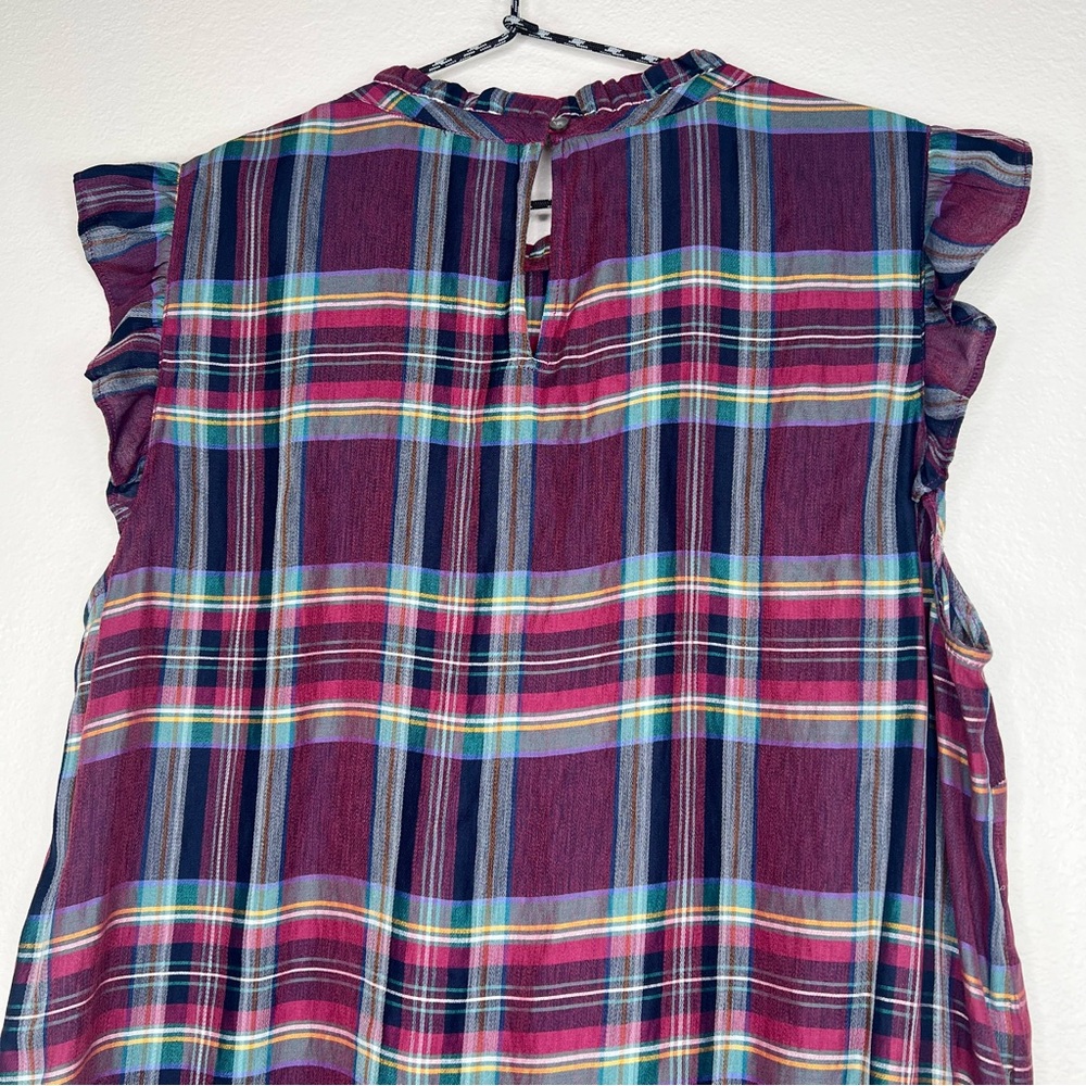 LOFT Burgundy Red Purple Colorful Plaid Sleeveless Top Plus Size 14 - Picture 9 of 11